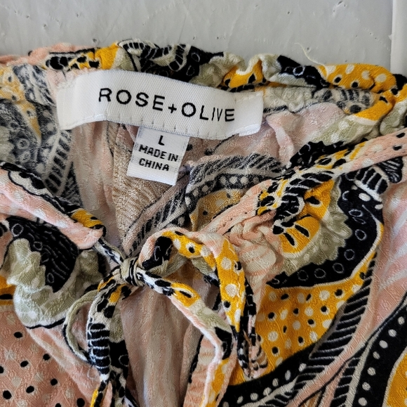 Rose & Olive Multicolor Floral Blouse, Size Large - Picture 3 of 5